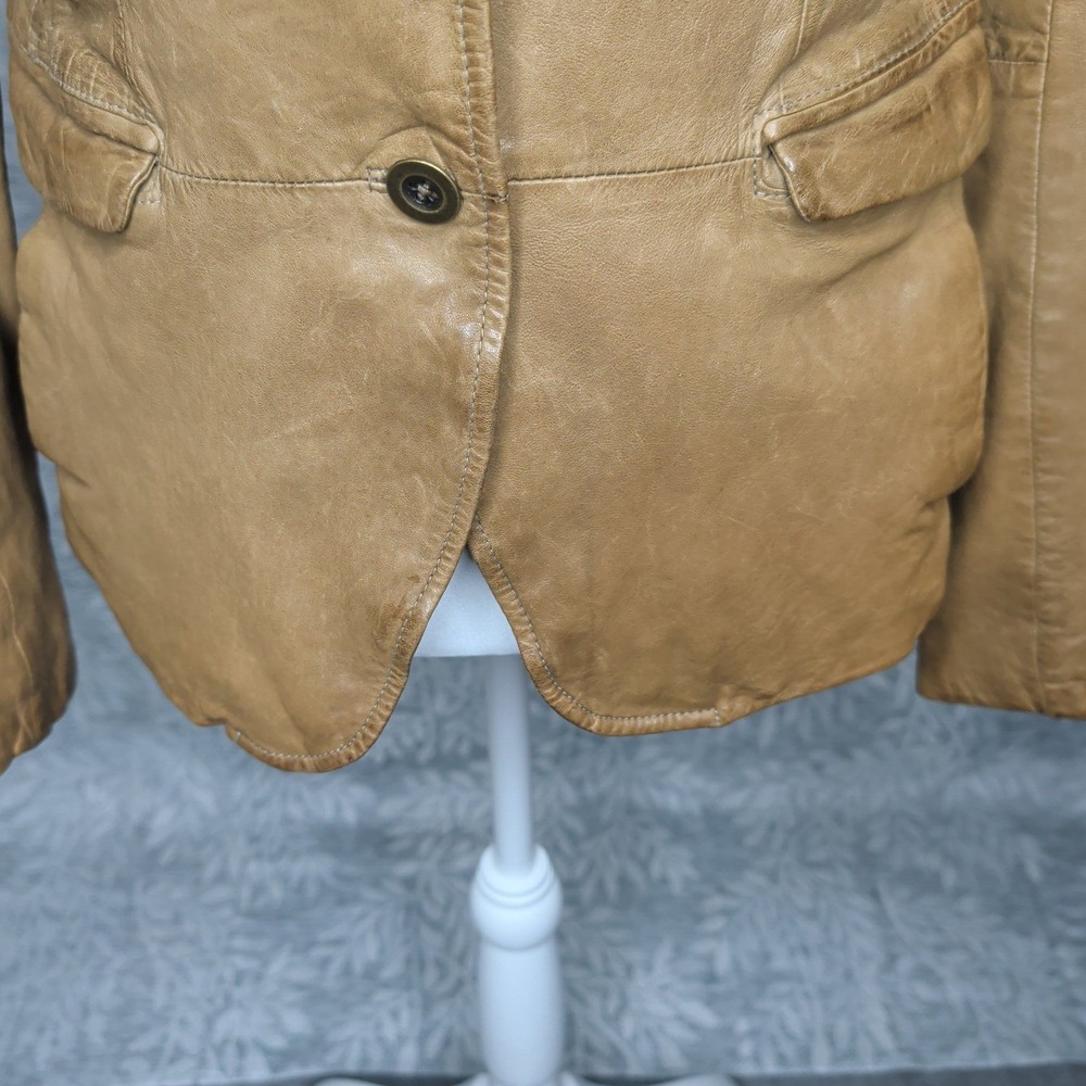 Gap Edition Womens Tan Genuine Leather Stand Collar Button Front Jacket Size M - Picture 10 of 16